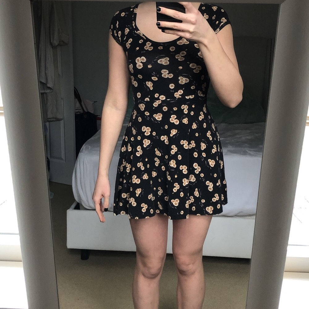 Brandy Melville black skater dress w/ sunflowers